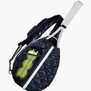 Oliver Thomas Navy Blue Maxxed Out Quilted Tennis Sling Bag with White Accents